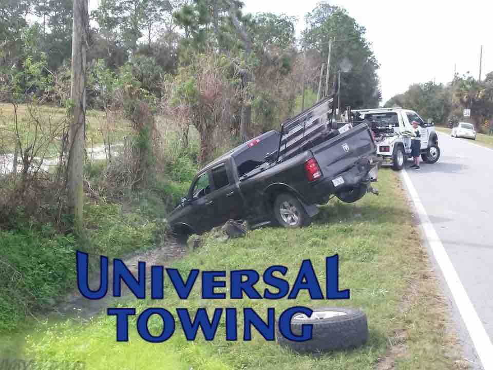 Dodge Truck Before New Smyrna Beach Towing Services Team from Universal Towing & Heavy Duty Semi Truck Wrecker Does its Thing