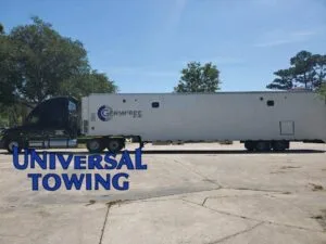 Our wrecker service pulling the germ free trailer